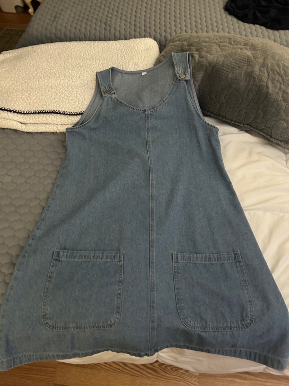 Casual Light Wash Denim Pinafore Dress